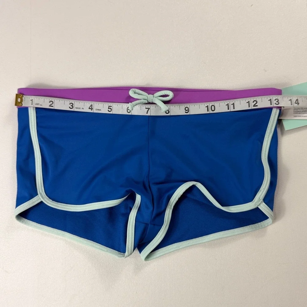 Lot of 2 DSG Girls Swim Bottoms L 10-12 Blue Swim Short High Waist Floral NWT